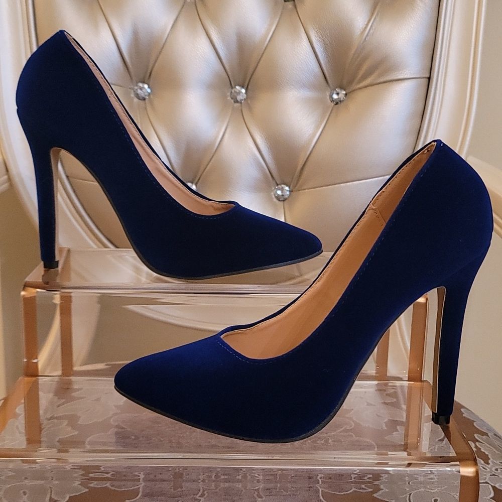 SHE&IN Women's Blue Velvet Sexy Heels